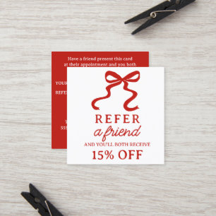 Recomendación Tarjeta de referencia elegante de lazo rojo cuadra