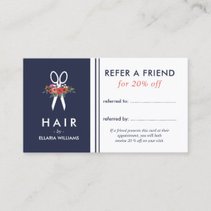 Recomendación Tarjeta de referencia estilista de color azul o az
