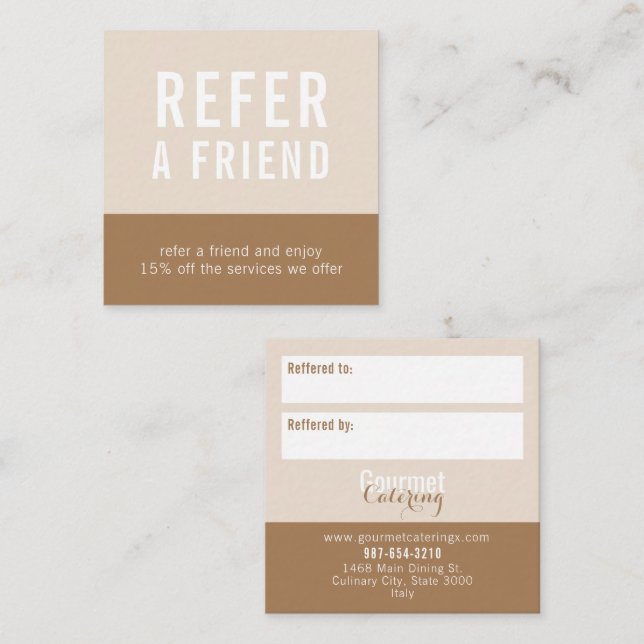 Recomendación Tarjeta de referencia Gourmet Catering Square (Anverso / Reverso)