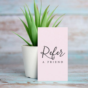 Recomendación Tarjeta de Referencia Simple Elegante Rosa Blanco 