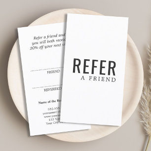 Recomendación Tarjeta de referencia simple y elegante en blanco