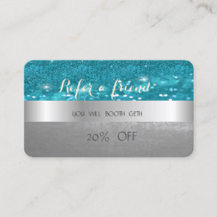 Recomendación Tarjeta de Referido Azul Glamurosa y Elegante