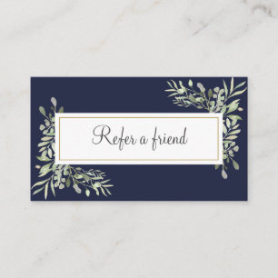Recomendación Tarjeta de Referido de Clientes Navy Blue Greenery
