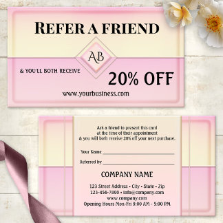 Recomendación Tarjeta de Referido de Negocios Monograma Rosa Ama