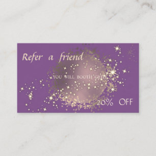 Recomendación Tarjeta de Referido Elegante, Brillante, Morada
