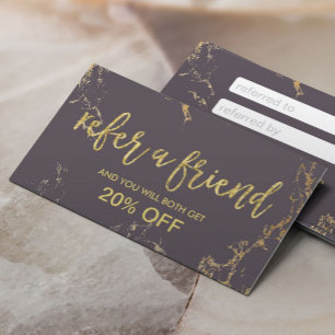 Recomendación Tarjeta de Referido Modern Salon Mármol Dorado y M