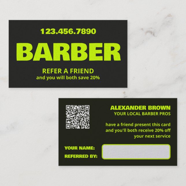 Recomendación Tarjeta QR de barbería (Anverso / Reverso)