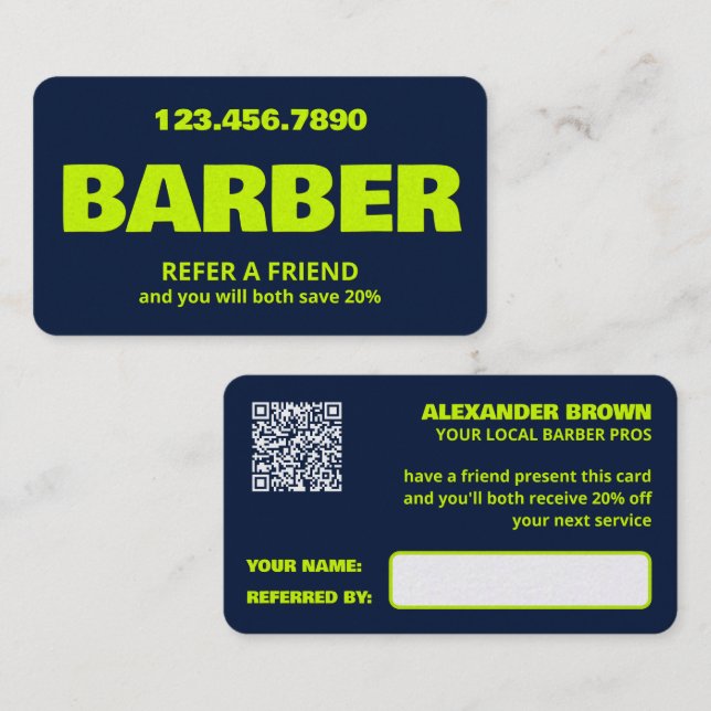 Recomendación Tarjeta QR de barbería (Anverso / Reverso)
