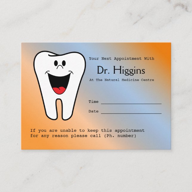 Recordatorio de cita con el dentista Happy Tooth (Anverso)
