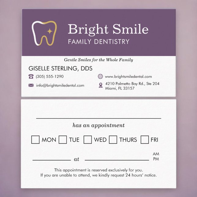 Recordatorio de cita morado de la consulta dental (Subido por el creador)
