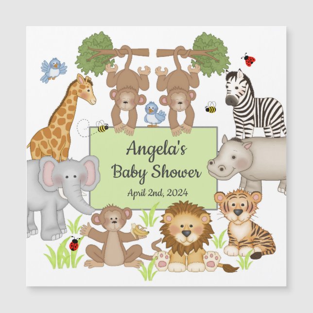 Recordatorio del Fiesta de Baby Shower de los anim (Anverso)
