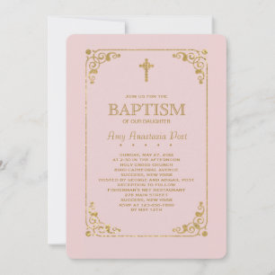 Recortado en invitación religiosa de color rosa do