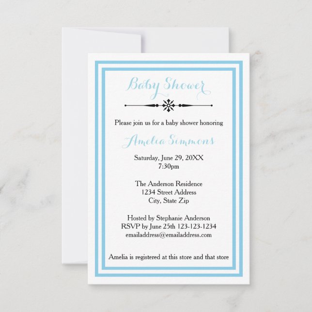 Recorte azul doble - Invitación Baby Shower 3x5 (Anverso)