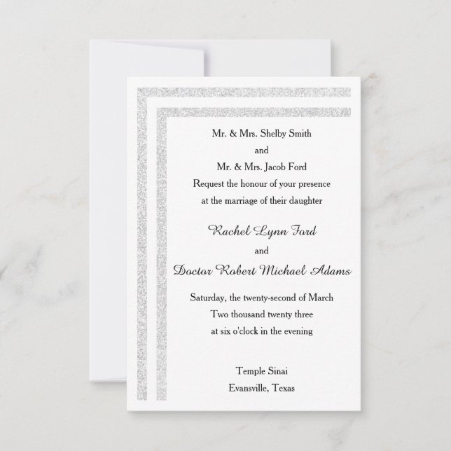 Recorte con Brillo Blanco - Invitación de Boda 3x5 (Anverso)