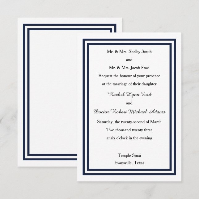 Recorte de doble marina - Invitación a la boda 3x5 (Anverso / Reverso)
