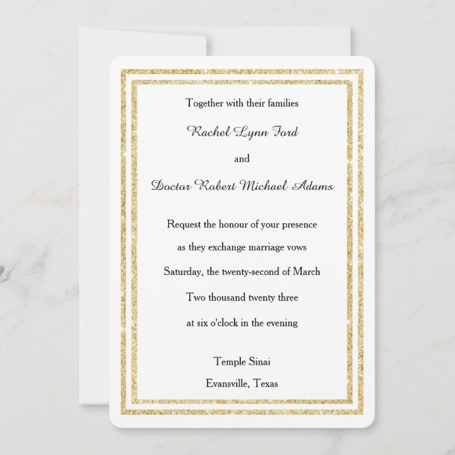 Recorte de moda Faux Gold Glittered - Invitación d (Anverso)
