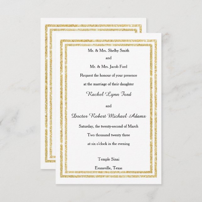 Recorte de moda Faux Gold Glittered - Invitación d (Anverso / Reverso)