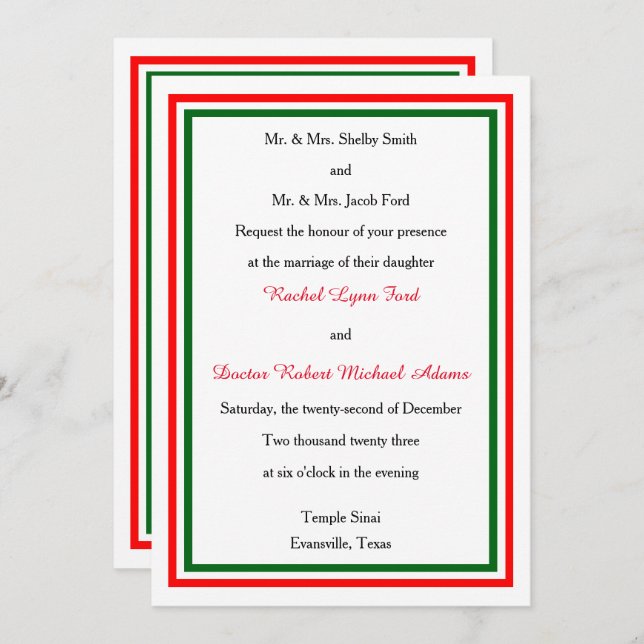 Recorte de Navidades dobles -5x7 Invitación a matr (Anverso / Reverso)