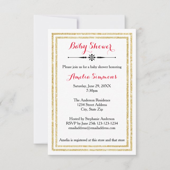 Recorte doble de oro - Invitación Baby Shower 3x5 (Anverso)
