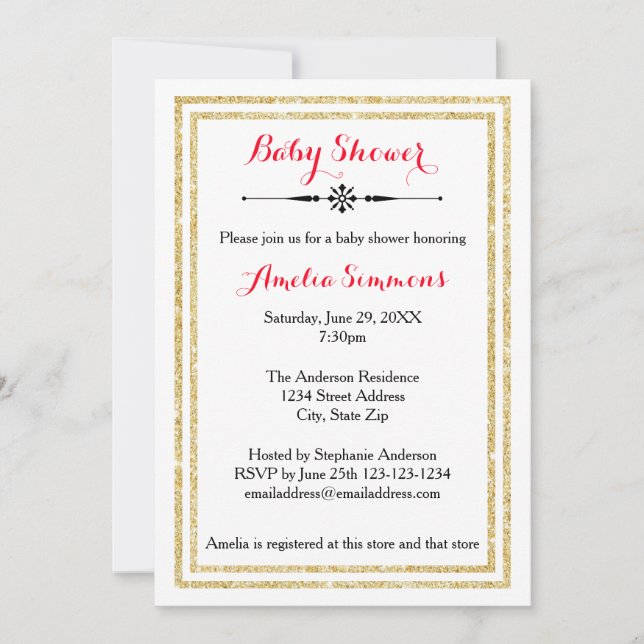 Recorte doble de oro - Invitación de Baby Shower (Anverso)