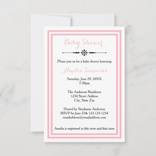 Recorte rosa doble - Invitación Baby Shower 3x5 (Anverso)