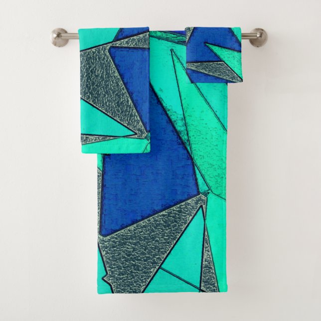 Recortes triangulares verdes sobre fondo azul, ásp (In situ)