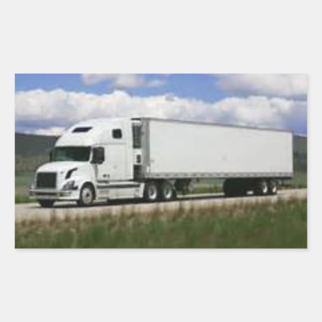 Rectangular 18 Camión de mercancías en ruedas en un pegatina (Anverso)