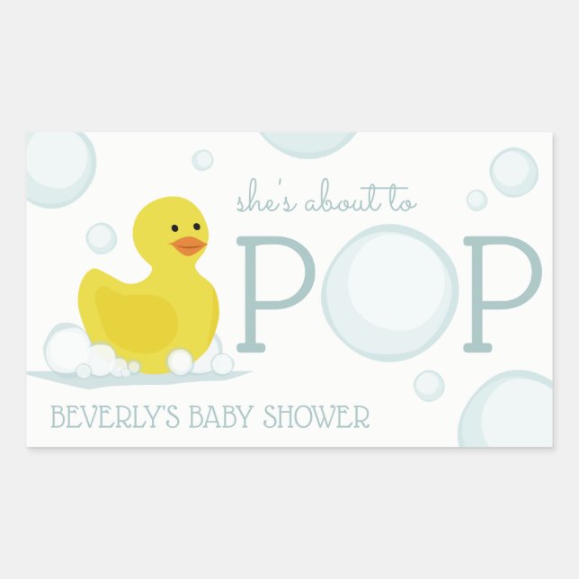 Rectangular A punto de pop Rubber Duck Pegatina de Baby Shower (Anverso)