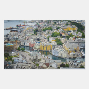 Rectangular Alesund, ciudad de Art Nouveau, pegatina de Norueg