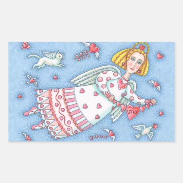 Rectangular ANGEL FOLLAR DE LOS CORAZONES PEGATINA Hoja (Anverso)