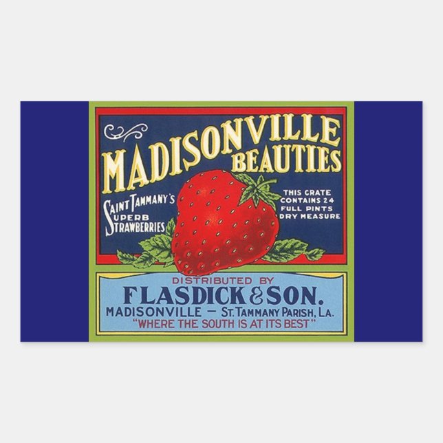 Rectangular Anuncio de fresa del pegatina Vintage Madisonville (Anverso)