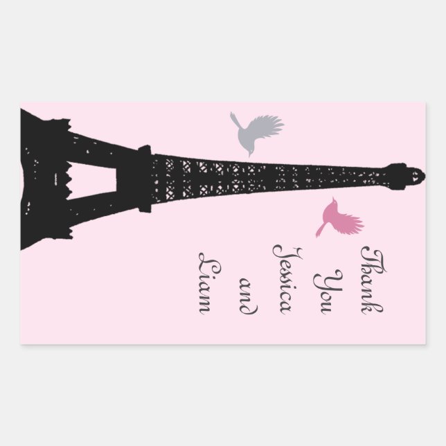 Rectangular Aves de Amor Gracias Pegatina (rosa) (Anverso)