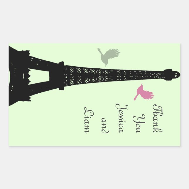 Rectangular Aves de Amor Gracias Pegatina (verde) (Anverso)