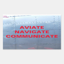 AVIATE, NAVIGATE, Pegatina de Aviación COMUNICADA