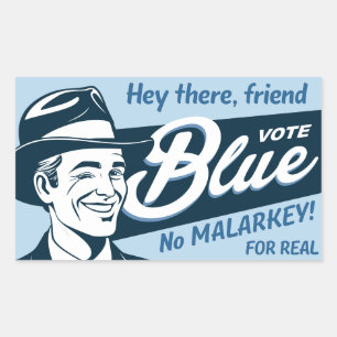 Rectangular Azul del voto   El chico gracioso retro   PEGATINA