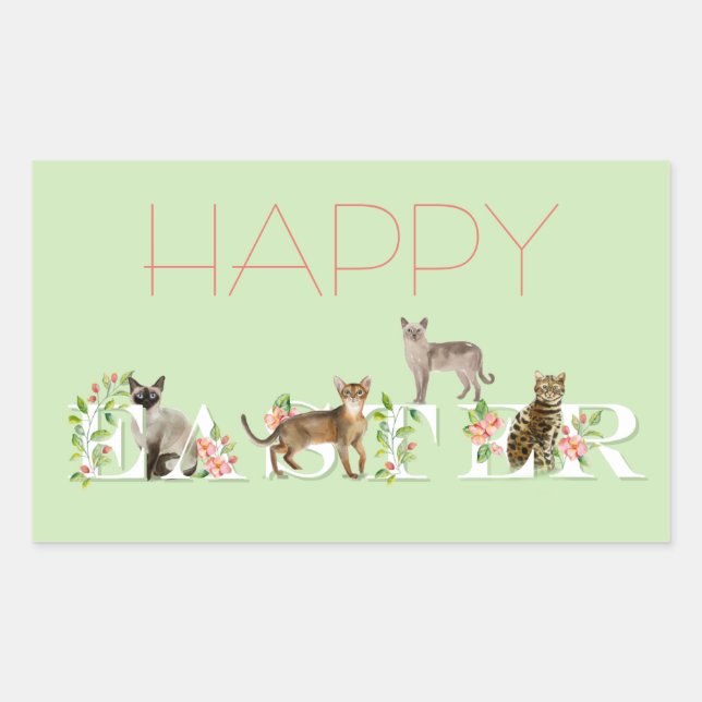 Rectangular Banner de gato de Pascua Feliz Pegatina de Pascua (Anverso)