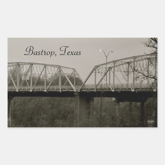 Rectangular Bastrop, Texas Old Iron Bridge Pegatina (Anverso)