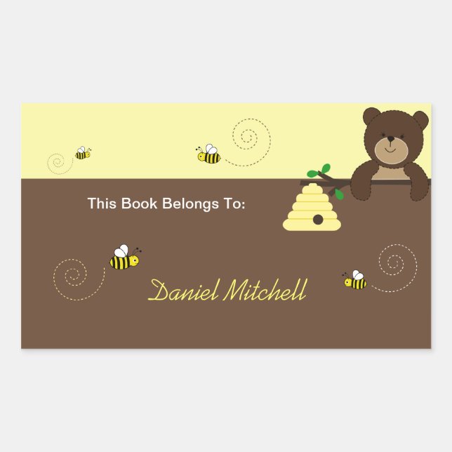 Rectangular Beary Sweet Bear & Bee Personalizado Pegatina de l (Anverso)