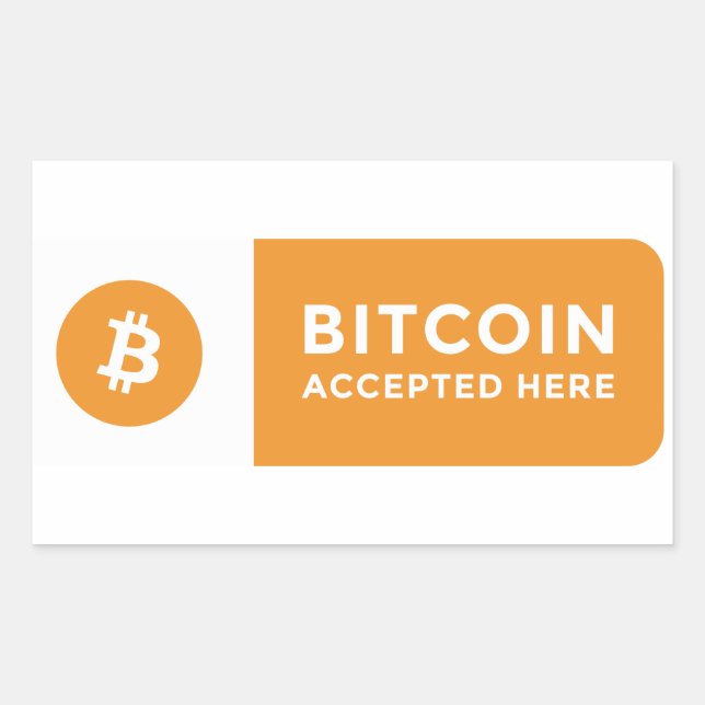 Rectangular bitcoin aceptado aquí pegatina (Anverso)