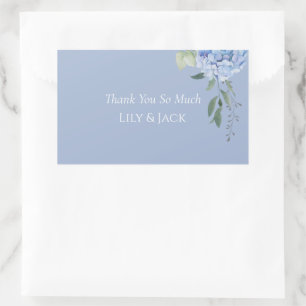 Rectangular Blue Hydrangea Periwinkle Floral Gracias Pegatina
