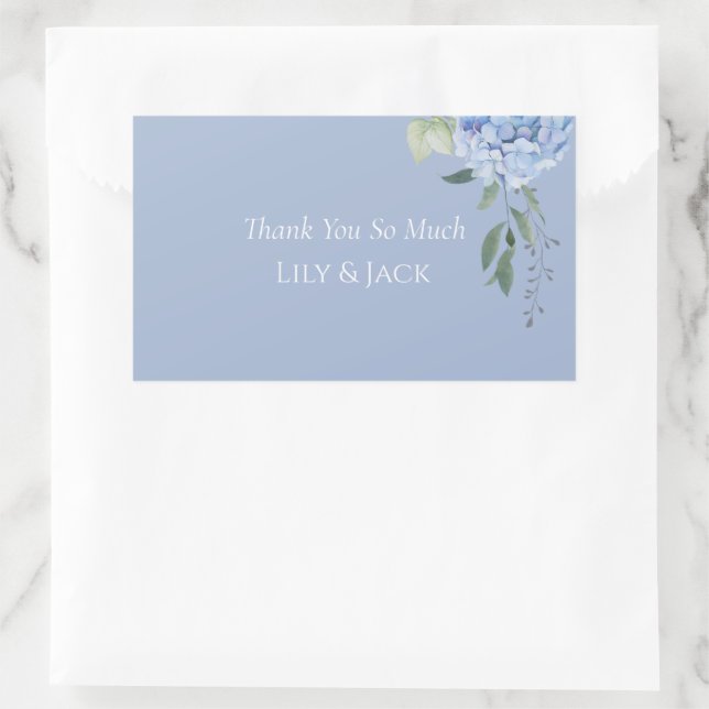 Rectangular Blue Hydrangea Periwinkle Floral Gracias Pegatina (Bolso)