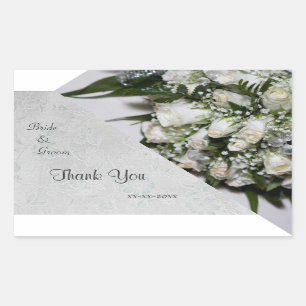 Rectangular Boda Bouquet de Rosas Blancas Gracias Pegatina