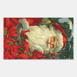 Rectangular Bosque pegatina Antiguo Poinsettia Santa Navidades