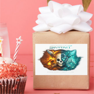 Rectangular Calavera Cibernética Antigua vs Futura Pegatina | 