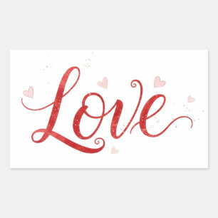 Rectangular Caligrafía roja de amor con pegatina de arte de co