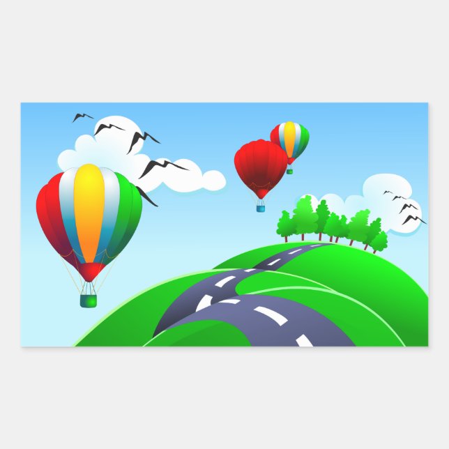Rectangular Camino de Hilly con globos, pegatina (Anverso)