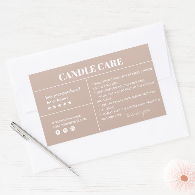 Rectangular Candle Care Gracias Pegatina De Embalaje (Sobre)