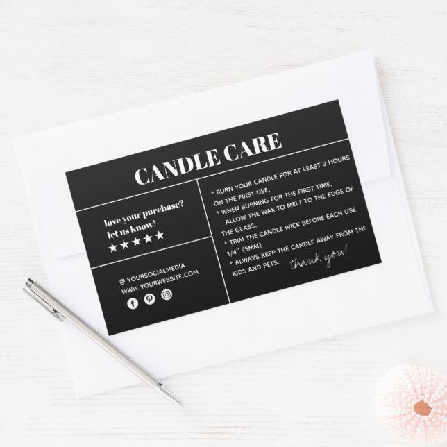 Rectangular Candle Care Gracias Pegatina De Embalaje (Sobre)