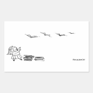 Rectangular Chica lector Pegatina Bookplate