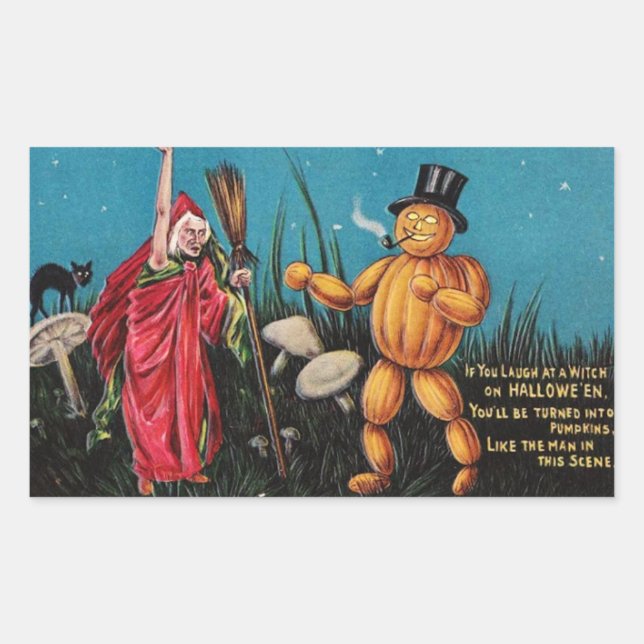 Rectangular Creepe Pegatina de Halloween Vintage (Anverso)
